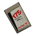 SanDisk 175MB flashdisk PCMCIA PC Card ATA on a white background. Front