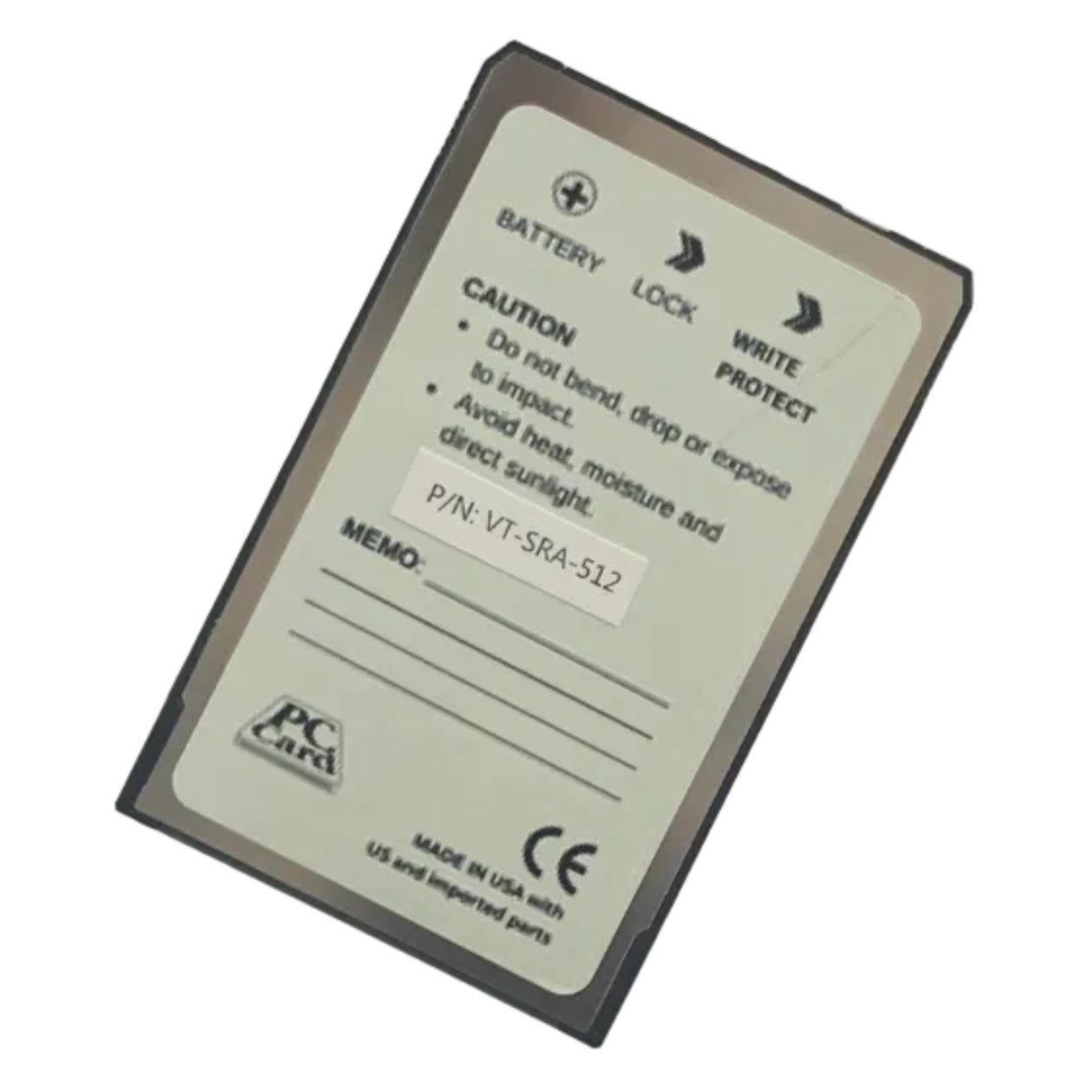 VT-SRA-512 512KB SRAM PCMCIA PC card with label and text . Right