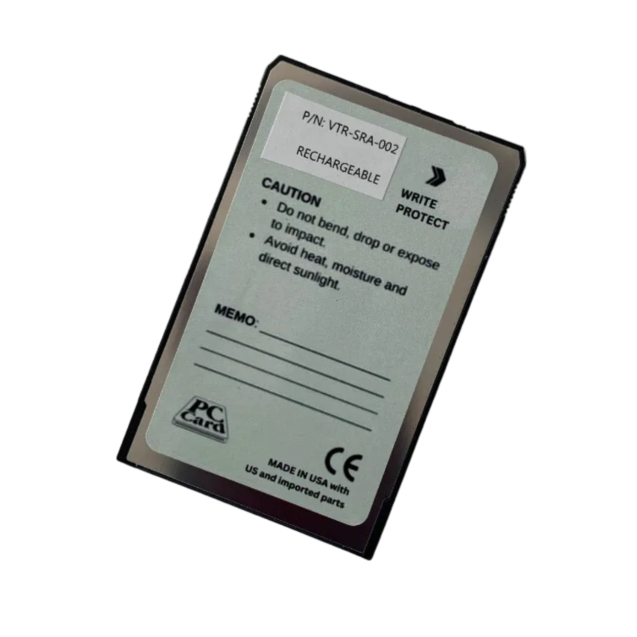 VTR-SRA-002 2MB SRAM PCMCIA PC card with label and text . Right