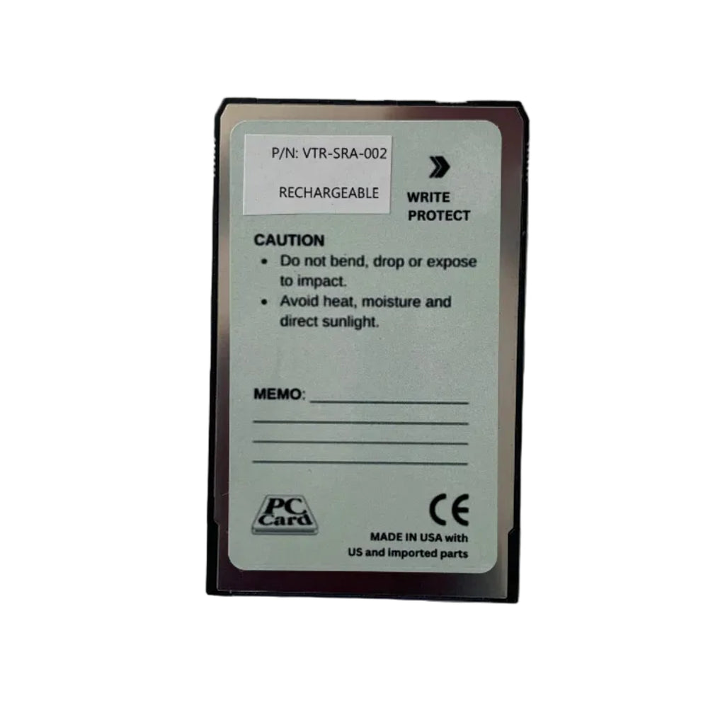 VTR-SRA-002 2MB SRAM PCMCIA PC card with label and text . Vertical